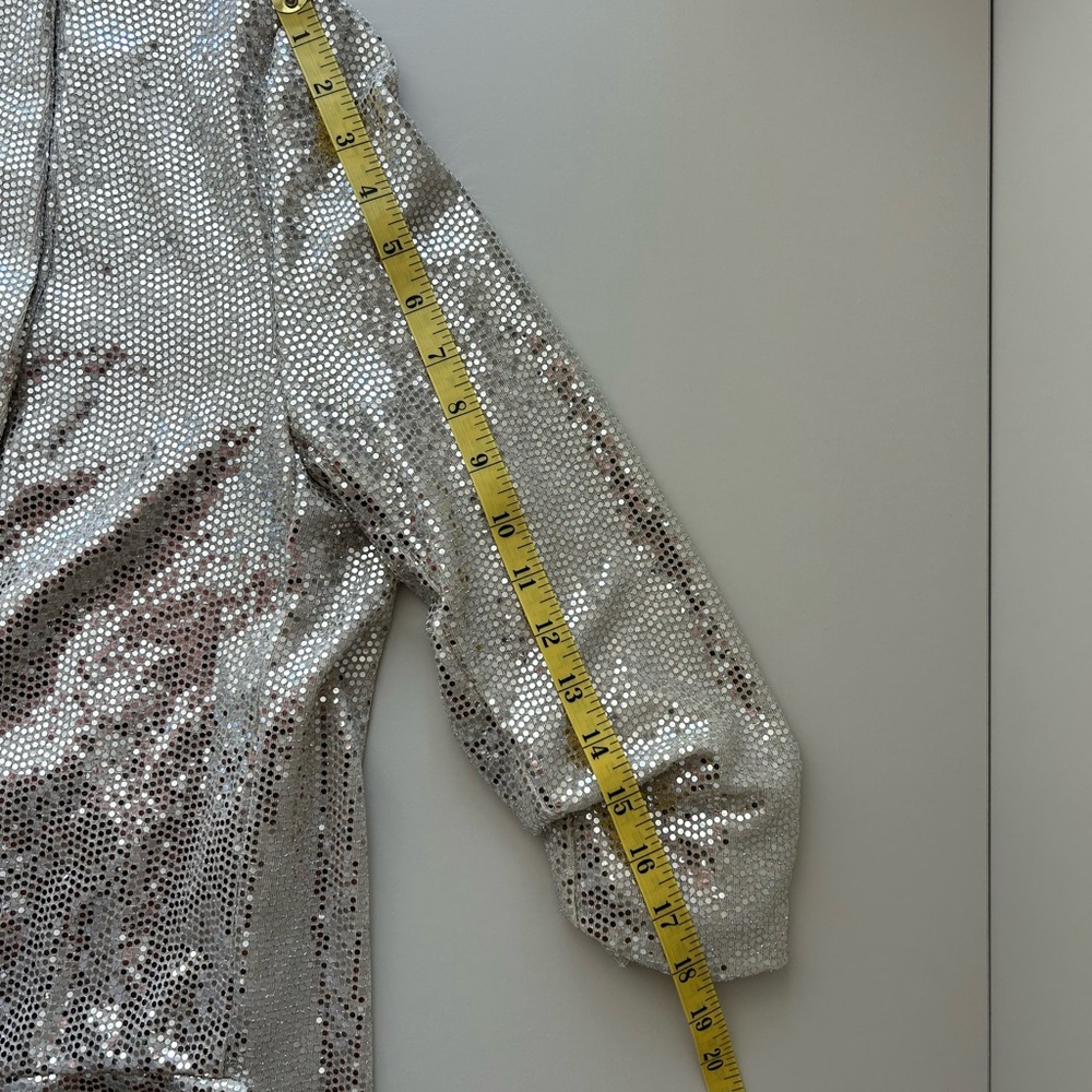 Silver Sequin Sparkle Shawl Collar Jacket Cardigan - Picture 5 of 8